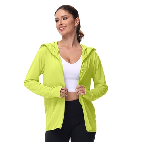 Sportjacke Damen Blau, Sportjacke Damen Sommer UPF 50 Sonnenschutz Hoodie Sportshirt Funktionsjacke Langarm Windbreaker Outdoorjacke Trainingsjacke Uv Schutz Sweatjacke Sportoberteil von Hanraz