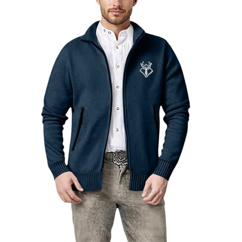 Strickjacke Herren Sommer, Trachtenjacke Herren Taschen Cardigan Outdoorjacke Elegante Outdoor Dünne Strickmantel Mit Reissverschluss Übergangsjacke Oktoberfest Outfit Strickjacke von Hanraz