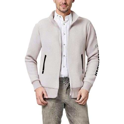 Strickjacke Herren mit Kapuze, Trachtenjacke Herren Taschen Cardigan Outdoorjacke Elegante Outdoor Dünne Strickmantel Mit Reissverschluss Übergangsjacke Oktoberfest Outfit Strickjacke von Hanraz