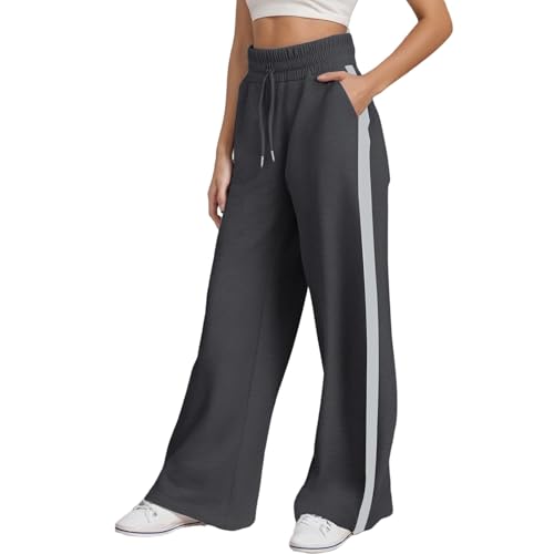Sweathose Damen lang, Jogginghose Damen Baggy Weites Bein Schlupfhose Trainingshose Basic Freizeit Haushose Sporthosen Große Größen Y2k Stoffhose Für Activewear Und Alltag von Hanraz