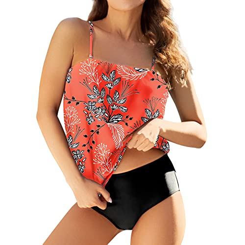 Tankini Damen Bauchweg, Bademode Set Push Up Bauch Weg Tankini Oberteile Blumenmuster Gepolsterte mit Badeshorts-Sets Elegant Strandkleid Strandmode Badeanzug für Damen Große Größen von Hanraz