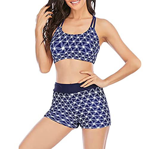 Tankini Set mit Hot Pants Einfarbig Bikini Badeanzug Badeanzug Damen bauchweg Einteiliger Badeanzug,für D bis G Tasse (12-Blue, L) von Hanraz