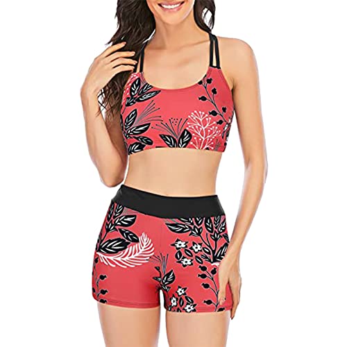 Tankini Set mit Hot Pants Einfarbig Bikini Badeanzug Badeanzug Damen bauchweg Einteiliger Badeanzug,für D bis G Tasse (12-Red, L) von Hanraz