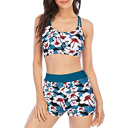 Tankini Set mit Hot Pants Einfarbig Bikini Badeanzug Badeanzug Damen bauchweg Einteiliger Badeanzug,für D bis G Tasse (12-Sky Blue, L) von Hanraz