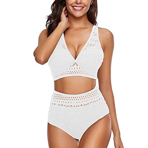 Tankini Set mit Hot Pants Einfarbig Bikini Badeanzug Badeanzug Damen bauchweg Einteiliger Badeanzug,für D bis G Tasse (13-White, L) von Hanraz