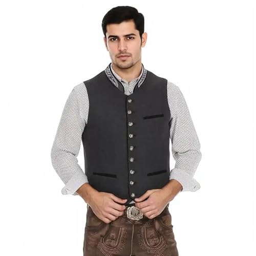 Trachten Weste Männer - Trachtenweste Herren Stehkragen Retro Vintage Oktoberfest Outfit Weste Trachtenanzug Druckknopf Slim Fit Ärmellose Anzugweste Für Hochzeit Business,Rot von Hanraz