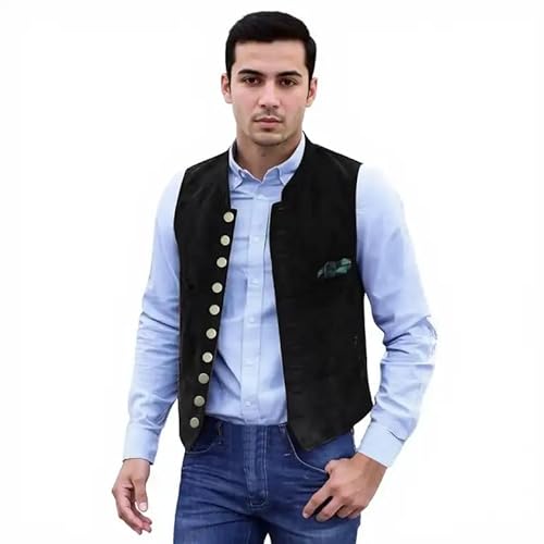 Trachten Weste - Trachtenweste Herren Stehkragen Retro Vintage Oktoberfest Outfit Weste Trachtenanzug Druckknopf Slim Fit Ärmellose Anzugweste Für Hochzeit Business,Grau von Hanraz
