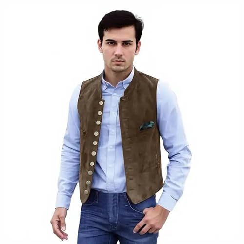 Trachten Weste - Trachtenweste Herren Stehkragen Retro Vintage Oktoberfest Outfit Weste Trachtenanzug Druckknopf Slim Fit Ärmellose Anzugweste Für Hochzeit Business,Grau von Hanraz