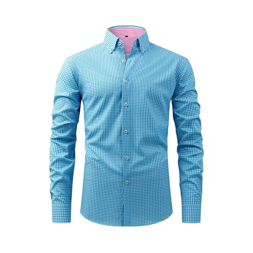 Trachtenhemd Herren Blau, Trachtenhemd Herren Oktoberfest Outfit Kariertes Hemd Trachtenblusen Karohemd Baumwolle Button Down Oktoberfesthemd Trachtenshirt Trachtenjacke von Hanraz