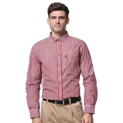 Trachtenhemd Herren Weiß M, Trachtenhemd Herren Oktoberfest Outfit Oktoberfesthemd Stehkragen Trachten Karohemd Button Down Business Leichtes Sommerhemd- Grün Blau Rot Schwarz Kariertes Hemd von Hanraz
