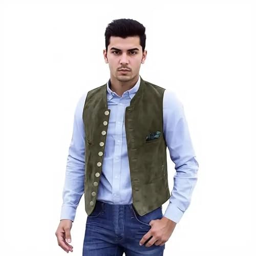 Trachtenweste Herren Blau - Trachtenweste Herren Stehkragen Retro Vintage Oktoberfest Outfit Weste Trachtenanzug Druckknopf Slim Fit Ärmellose Anzugweste Für Hochzeit Business,Braun von Hanraz