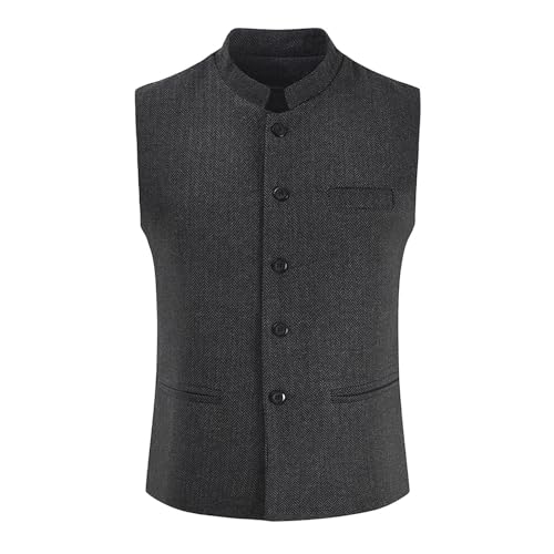 Trachtenweste Herren Grün - Trachtenweste Herren Stehkragen Retro Vintage Oktoberfest Outfit Weste Trachtenanzug Druckknopf Slim Fit Ärmellose Anzugweste Für Hochzeit Business,Blau von Hanraz