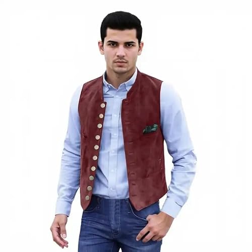 Trachtenweste Herren Rot - Trachtenweste Herren Stehkragen Retro Vintage Oktoberfest Outfit Weste Trachtenanzug Druckknopf Slim Fit Ärmellose Anzugweste Für Hochzeit Business,Grau von Hanraz