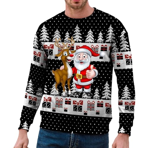 Weihnachtspullover Herren Lustig, Ugly Christmas Sweater Unisex 3D Hässliche Weihnachtspullover Weihnachtspulli Rentier Mit Rundhalsausschnit Sweatshirt Für Männer Weihnachtspulli Familie von Hanraz