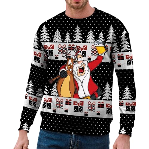 Weihnachtspullover Herren Lustig, Ugly Christmas Sweater Unisex 3D Hässliche Weihnachtspullover Weihnachtspulli Rentier Mit Rundhalsausschnit Sweatshirt Für Männer Weihnachtspulli Familie von Hanraz