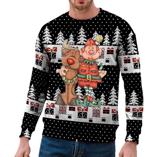 Weihnachtspullover Herren Lustig, Ugly Christmas Sweater Unisex 3D Hässliche Weihnachtspullover Weihnachtspulli Rentier mit Rundhalsausschnit Sweatshirt für Männer Weihnachtspulli Familie von Hanraz