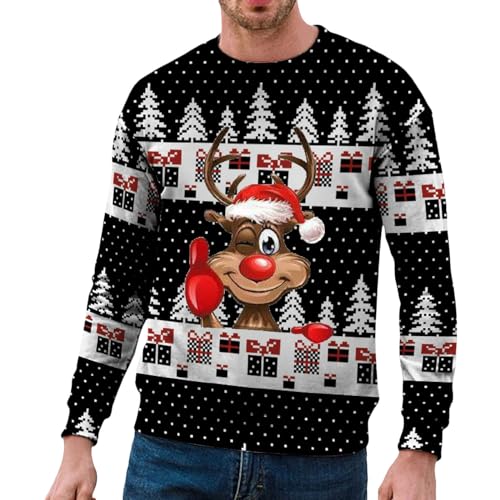 Weihnachtspullover Herren Lustig, Ugly Christmas Sweater Unisex 3D Hässliche Weihnachtspullover Weihnachtspulli Rentier Mit Rundhalsausschnit Sweatshirt Für Männer Weihnachtspulli Familie von Hanraz