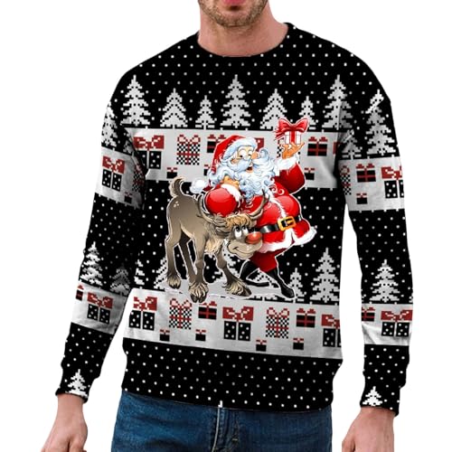 Weihnachtspullover Herren Lustig, Ugly Christmas Sweater Unisex 3D Hässliche Weihnachtspullover Weihnachtspulli Rentier Mit Rundhalsausschnit Sweatshirt Für Männer Weihnachtspulli Familie von Hanraz