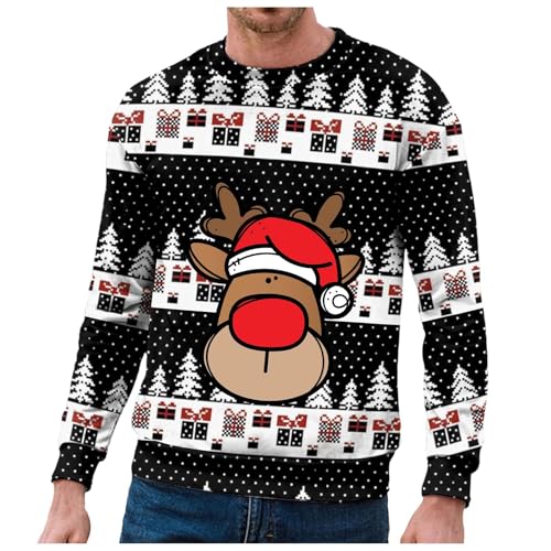 Weihnachtspullover Herren lustig, Weihnachtspullover Herren Lustig Hässliche Ugly Christmas Sweater Unisex 3D Muster Xmas Weihnachtspulli Rentier Norweger Pullover Sweatshirt Für Männer von Hanraz