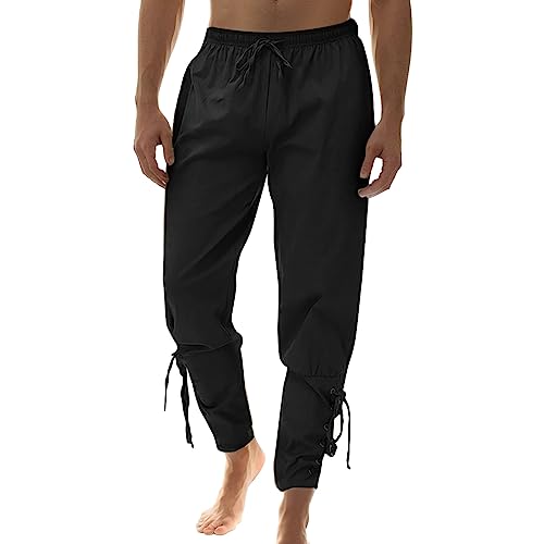 Wikinger Kleidung Herren Große Größen Mit Taschen Leinen Hose Herren Herren Universal Fit Schnürhose Erwachsene Cosplay Kostüm Schnürhos Mittelalter Hose von Hanraz