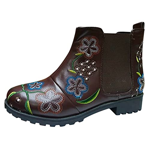 cowboystiefel damen beige - Cowboystiefel Damen Niederung Stickereien Stiefel Trichterabsatz Sommerstiefel Halbstiefel Blockabsatz Westernstiefel Retro Weitschaftstiefel | Schwarz,beige Gr.36-42 von Hanraz