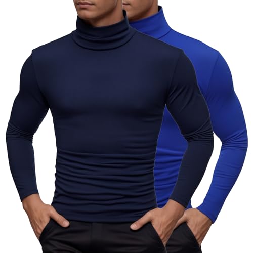 langarmshirt herren slim fit, 2pack Rollkragenpullover Herren Slim Fit Kragenpullover Langarm Langarmshirt Einfarbig Basic Turtleneck Baumwolle Unterziehrolli Dünn Compression Kompressionsshirt von Hanraz