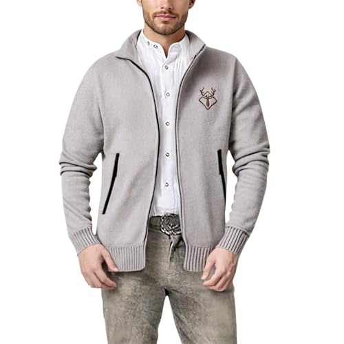 leichte Jacke Herren, Trachtenjacke Herren Taschen Cardigan Outdoorjacke Elegante Outdoor Dünne Strickmantel Mit Reissverschluss Übergangsjacke Oktoberfest Outfit Strickjacke von Hanraz