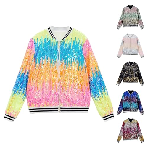 skijacke herren, karnevalskostüme damen, Glitzer Jacket Herren - Pailletten Oberteil Herren, Bomberjacke Herren, Trainingsjacke 20er 80er 90er Bomberjacke Winter Für Fasching Karneval von Hanraz