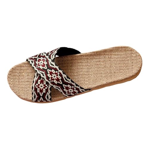 sommerhausschuhe Damen, Leinen Hausschuhe Damen Sommer rutschfest Offene Damenhausschuhe Schlappen Atmungsaktiv Pantoletten Strandschuhe Slip on Größe Leichte Bequem Sandalen von Hanraz