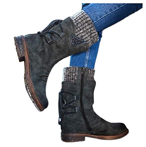 stiefel schwarz damen, Stiefel Damen Retro Leicht Boots Rutschfest Halbschaft Weitschaftstiefel Vintage Blockabsatz Cowboyboots Winterstiefel - Freizeit Alltag Gr.36-43 von Hanraz