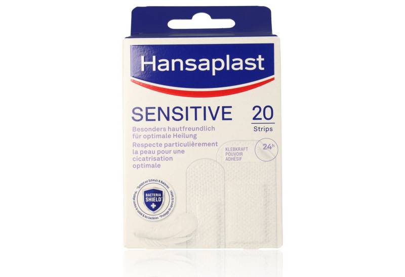 Hansaplast Wundpflaster Hansaplast Sensitive Strips 20Stk (20 St., 20 Strips in 2 Größen), Besonders hautfreundliche, hypoallergene Wundpflaster von Hansaplast