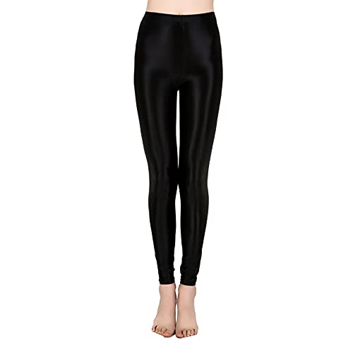 Hansber Damen Leggings Hose Glossy Glänzende Strumpfhosen Öl Jeggings Tights Yogahose Sportkleidung Tanz Kostüm Clubwear Training Fitness B Schwarz L von Hansber