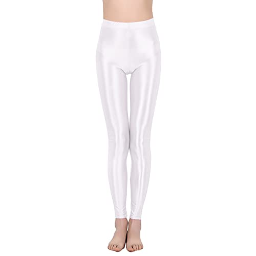 Hansber Damen Leggings Hose Glossy Glänzende Strumpfhosen Öl Jeggings Tights Yogahose Sportkleidung Tanz Kostüm Clubwear Training Fitness B Weiss L von Hansber