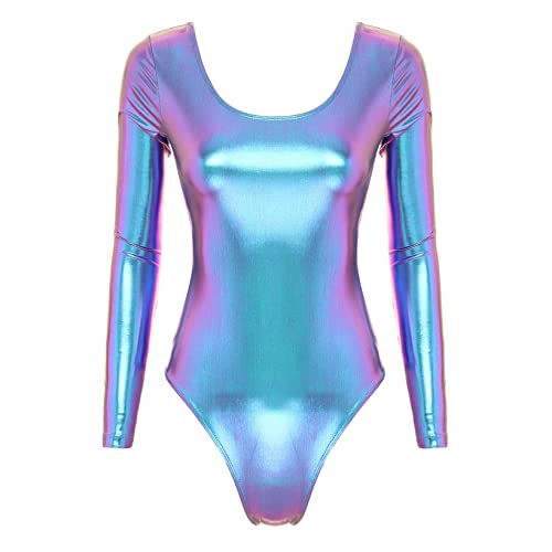 Hansber Damen Metallic Body Space Girl Ballettanzug Langarm Ballett Trikot Gymnastikanzug Turnanzug Dancewear Bunt S von Hansber