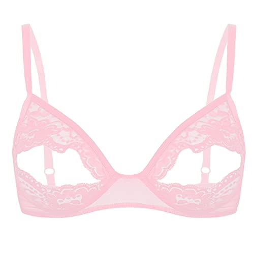 Hansber Damen Ouvert BH Transparent Spitzen BH Busenfrei Bra Sexy Offene Brust Reizwäsche Erotik Dessous Nachtwäsche Rosa L von Hansber