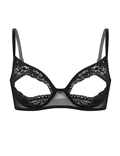 Hansber Damen Ouvert BH Transparent Spitzen BH Busenfrei Bra Sexy Offene Brust Reizwäsche Erotik Dessous Nachtwäsche Schwarz XL von Hansber