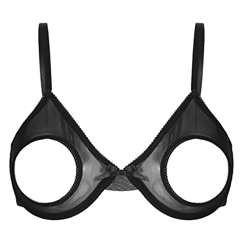 Hansber Damen Sexy Bra Spitze Offen BH Ouvert BH Nippelfrei Bralette Lingerie Dessous Erotik Reizwäsche Nachtwear Schwarz A XXL von Hansber