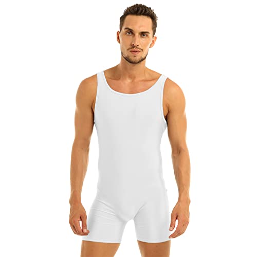 Hansber Herren Body Ärmellos Bodysuit Turnanzug Overall Einteiler Rundhals Unterhemd Männer Unterwäsche Sport Trikot Gymnastik Leotard Pyjama Weiß M von Hansber