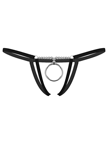 Hansber Herren String Tanga Ouvert Slip Mit O-Ring Spitze Unterhosen Hinten Offen Jockstrap Sexy Kostüm Schrittfreie Unterwäsche Erotik Reizwäsche Schwarz A Einheitsgröße von Hansber