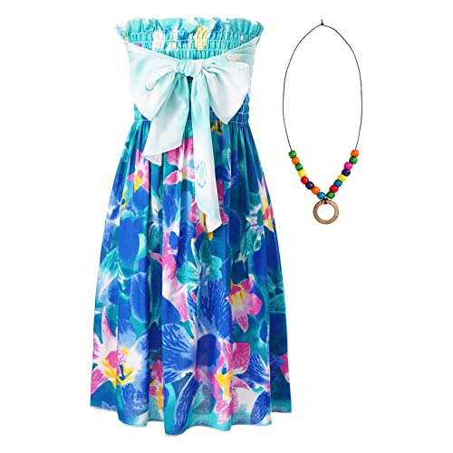 Hansber Kinder Mädchen Bandeau Bustier Kleider mit Kette Blumenmuster Sommerkleid Freizeitkleid Lässig Boho Strandkleider Urlaub Outfits Typ D 128-134 von Hansber