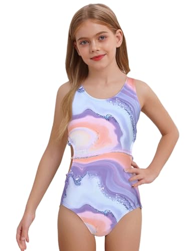 Hansber Kinder Mädchen EIN Stück Sonnenschutz Bademode Ärmellos Shorty Badeanzug Surfen Strand Badeanzug Violett 158-164 von Hansber