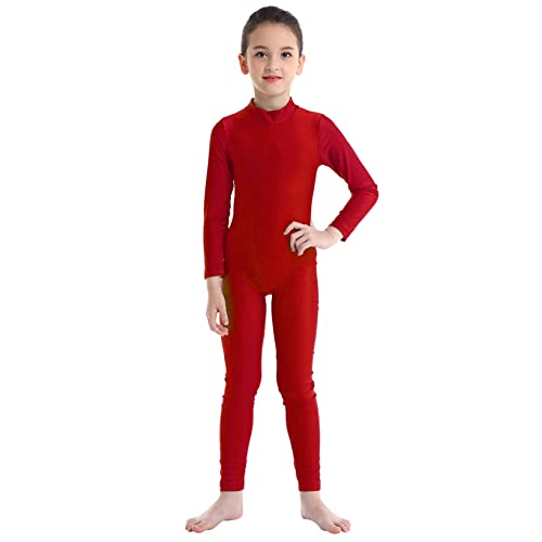 Hansber Kinder Mädchen Ganzkörperanzug Gymnastikanzug Bodysuit Ganzkörper Body Ballett Trikot Turnanzug Tanzbody Sportwear Rot 122-128 von Hansber