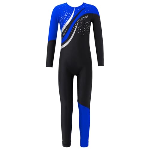 Hansber Kinder Mädchen Gymnastikanzug Langarm Turnanzug Ganzkörper Body Ganzkörperanzug Tanzbody Bodysuit Sportanzug Turnen Ballett Training Königsblau A 122-128 von Hansber
