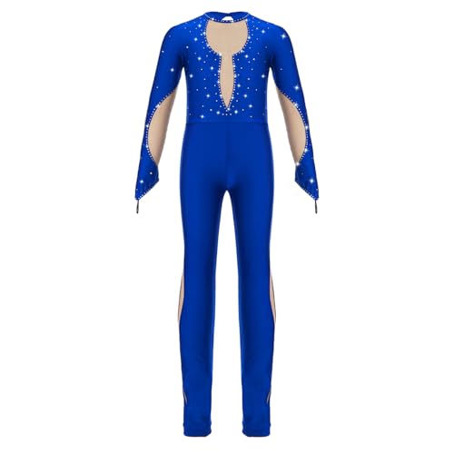 Hansber Kinder Mädchen Gymnastikanzug Langarm Turnanzug Ganzkörper Body Ganzkörperanzug Tanzbody Bodysuit Sportanzug Turnen Ballett Training Königsblau B 170-176 von Hansber