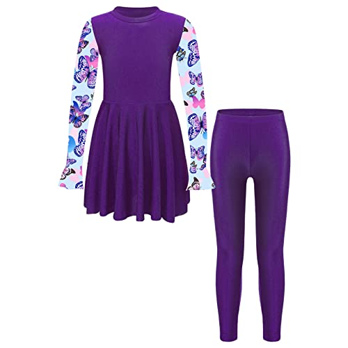 Hansber Kinder Mädchen Muslim Badeanzug Langarm Badekleid mit Lange Badehose UV Schutz Ganzkörper Abdeckung Schwimmanzug Violett 158-164 von Hansber