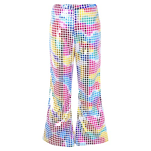 Hansber Kinder Mädchen Pailletten Tanzhose Glitzer Schlaghose Ausgestellten Hosen Leggings Hose Fasching Party Dancewear Performance Show Fasching Colorful 122-128 von Hansber