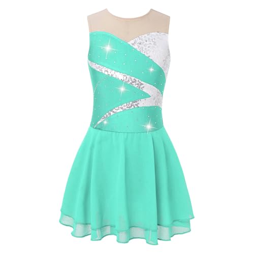 Hansber Kinder Mädchen Rollschuhkleid Ärmellos Ballettkleid Ballett Trikot Tanzbody Gymnastik Leotard Mit Mesh Rock Eiskunstlauf Show A Hellgrün 152 von Hansber