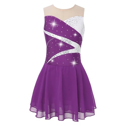 Hansber Kinder Mädchen Rollschuhkleid Ärmellos Ballettkleid Ballett Trikot Tanzbody Gymnastik Leotard Mit Mesh Rock Eiskunstlauf Show A Violett 128 von Hansber