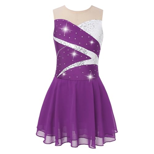 Hansber Kinder Mädchen Rollschuhkleid Ärmellos Ballettkleid Ballett Trikot Tanzbody Gymnastik Leotard Mit Mesh Rock Eiskunstlauf Show A Violett 164 von Hansber