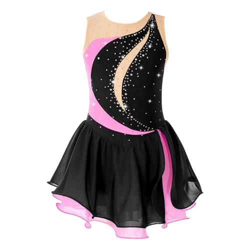 Hansber Kinder Mädchen Rollschuhkleid Ärmellos Ballettkleid Ballett Trikot Tanzbody Gymnastik Leotard Mit Mesh Rock Eiskunstlauf Show E Schwarz 164 von Hansber